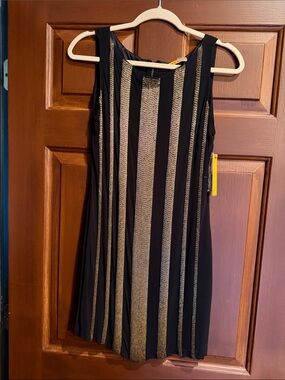 New With Tags, Alice + Olivia Black Cocktail Dress with Gold Linear Beading